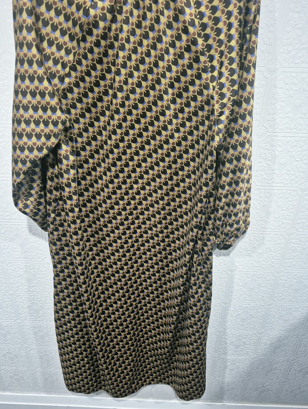 ZARA Geometric Print Long Sleeve Midi Shirt Dress Yellow Black Blue Large L - Picture 7 of 8